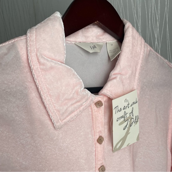 J Jill Womens Pink Velvet Long Sleeve Shirt Size Med Square Button Up Collared - Picture 9 of 10